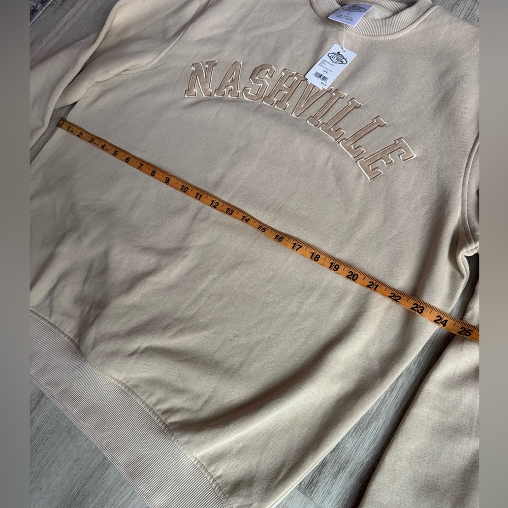 Nashville Tennessee Tan Sand Embroidered Cotton Blend Crewneck Sweatshirt L NEW - Picture 6 of 7